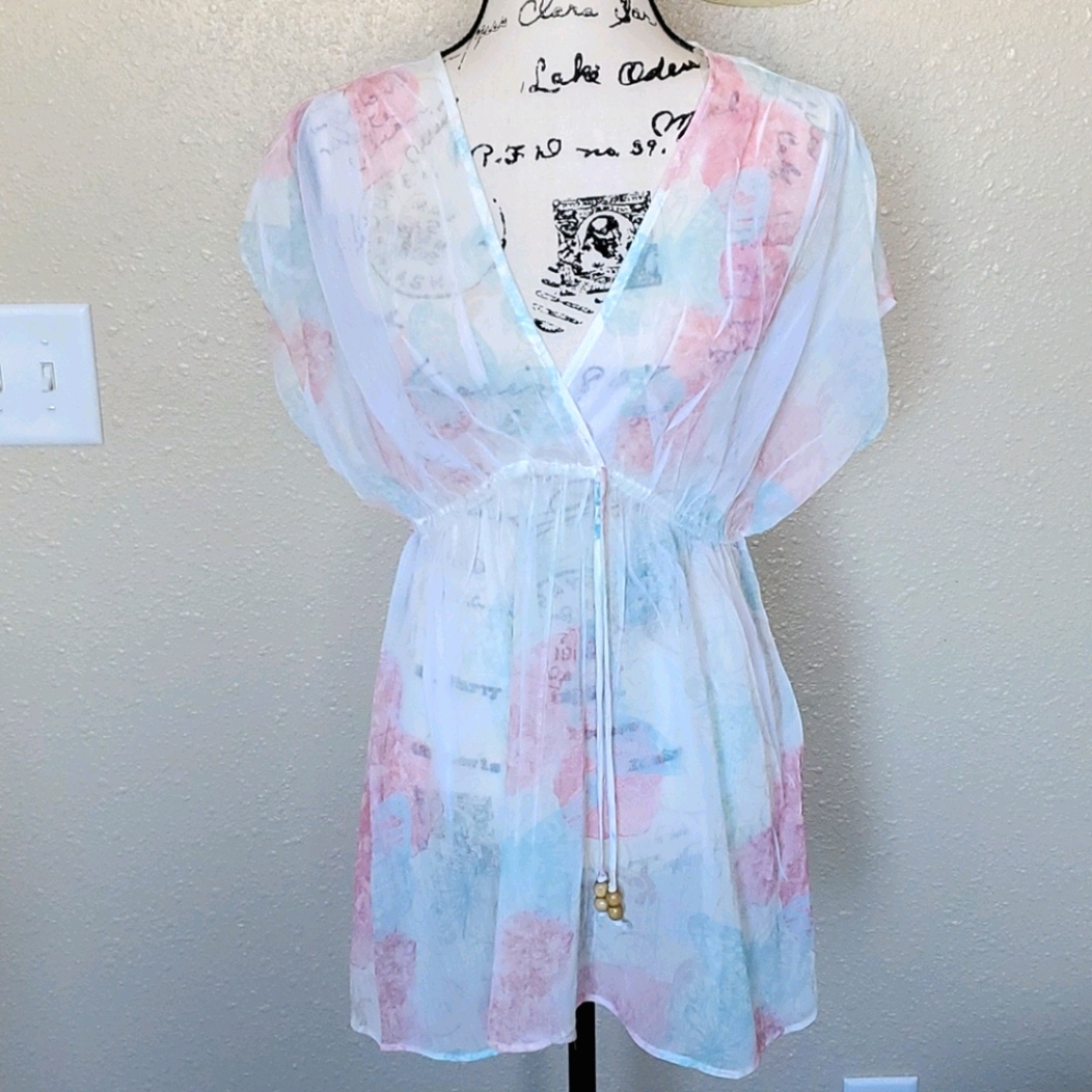 Maurices Boho Sheer Floral Top Pink White Size SMALL